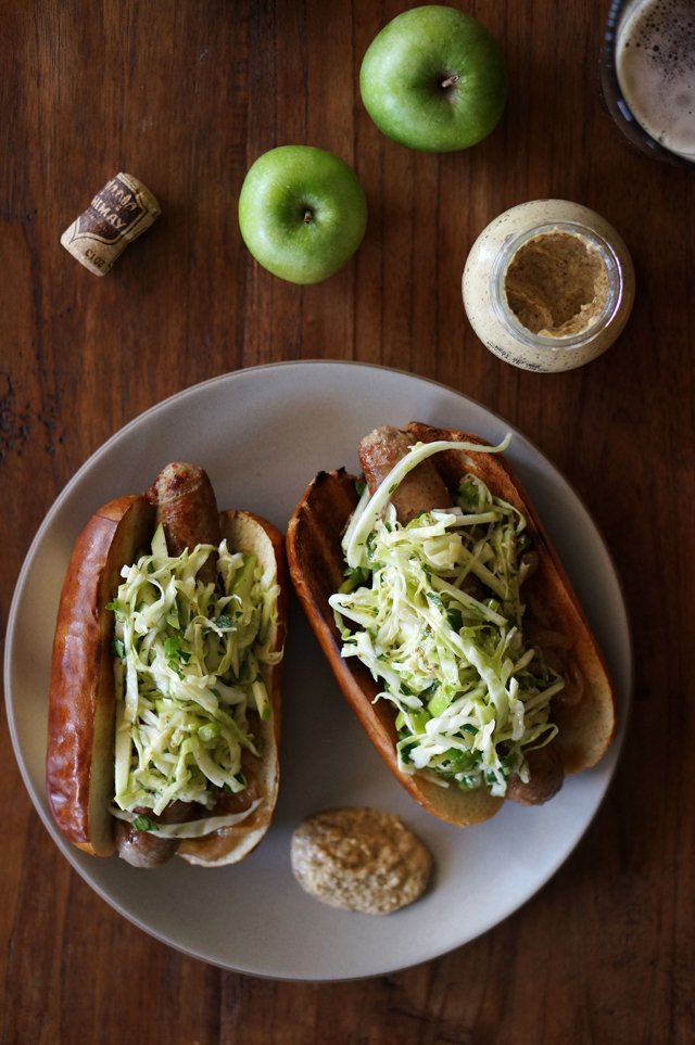 Beer Braised Brats with Apple Mustard Slaw – HonestlyYUM