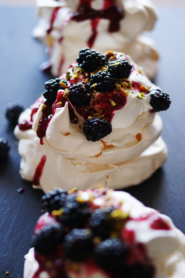 Blackberry and Meyer Lemon Pavlovas