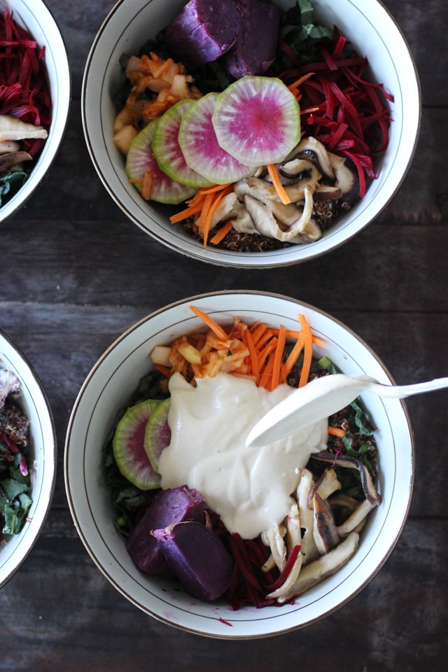 Vegan bowl with creamy tofu sauce