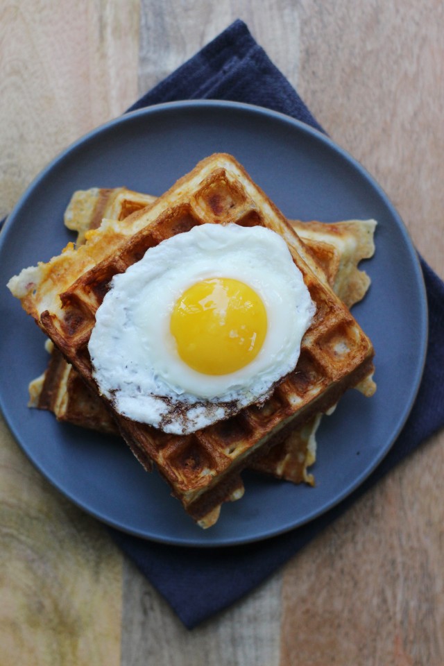 Cheddar and bacon yeast waffles | HonestlyYUM