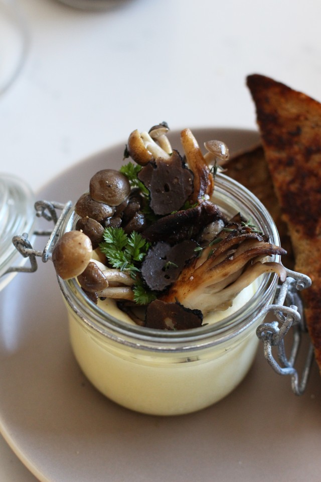 Egg parmesan custard and mushrooms