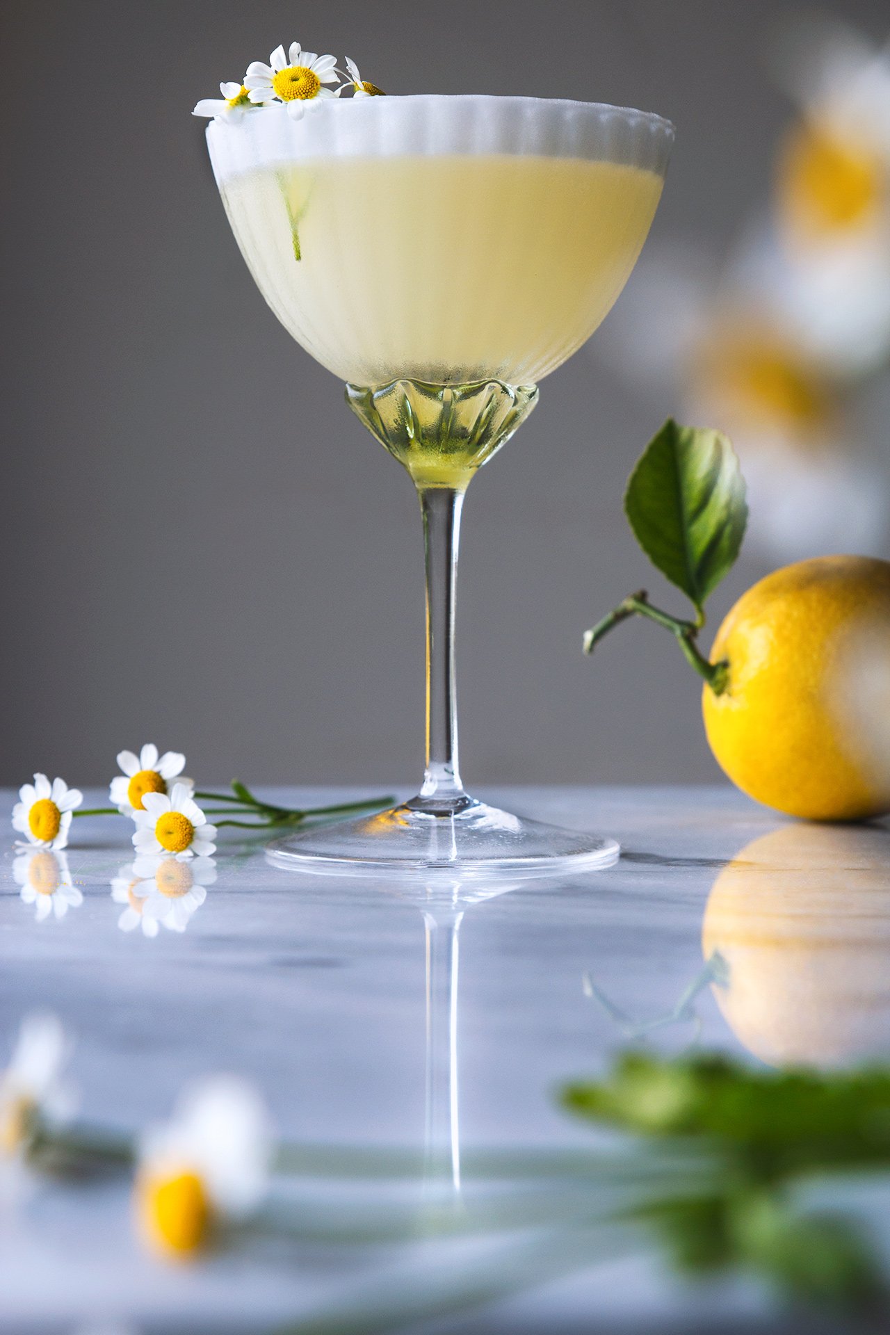 Spring Whisper, Delicate spring cocktail with Yuzu liquor, milk