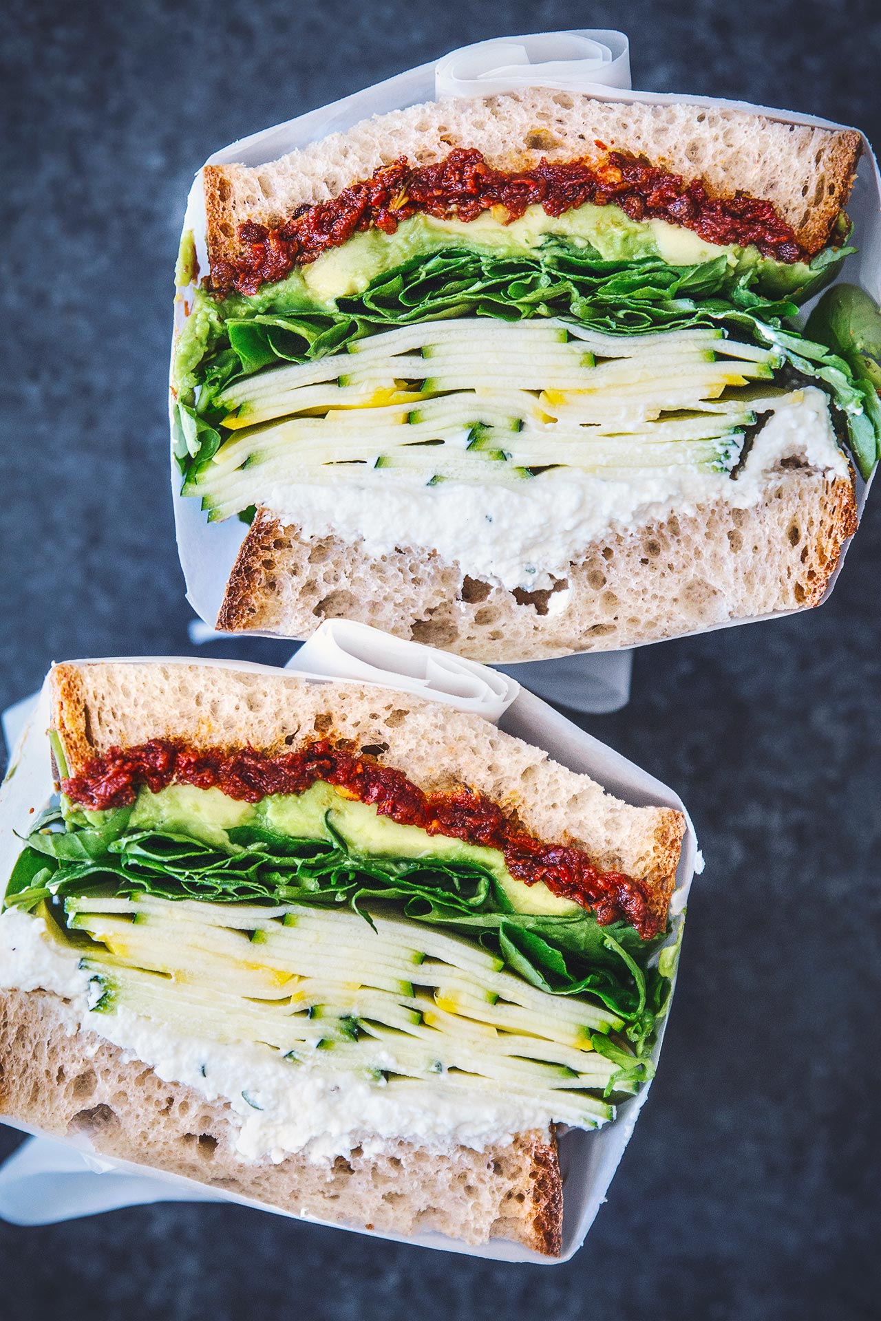 Summer Squash Sandwich With Spicy Sun-Dried Tomato &amp; Herbed Ricotta ...