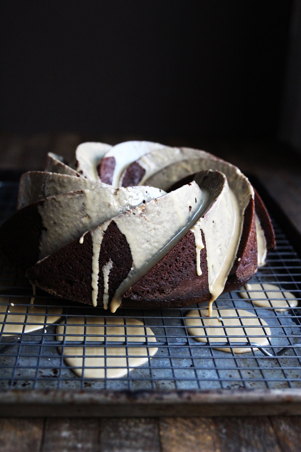 Gingerbread bundt with coffee cardamom glaze